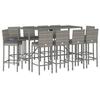 VidaXL Ensemble de bar de jardin 11 pcs avec coussins gris poly rotin, ensemble de table de bar, table et chaise de bar, 3187650