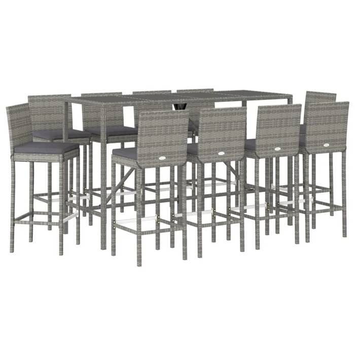VidaXL Ensemble de bar de jardin 11 pcs avec coussins gris poly rotin, ensemble de table de bar, table et chaise de bar, 3187650