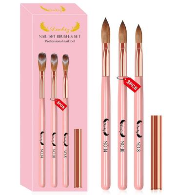 Set di 3 pennelli per unghie in acrilico Misura 8/10/14 per applicazione polvere acrilica Pennelli Art Estensione & Scultura Salon Casa Strumenti per manicure professionali