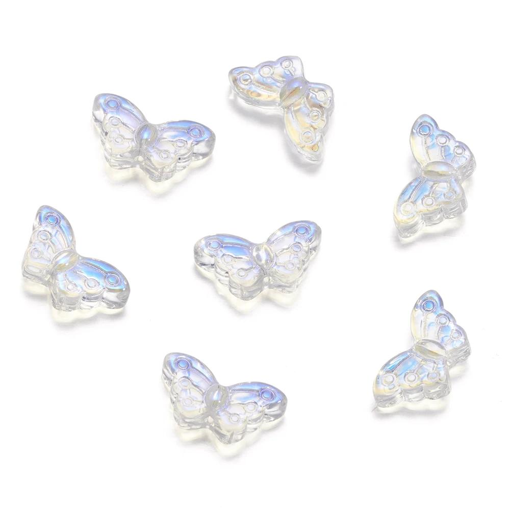 30Pcs/Lot 8*15mm Transparent Glass Small Butterfly Loose Charm Pendants for Necklace DIY Craft Jewelry Making Accessories