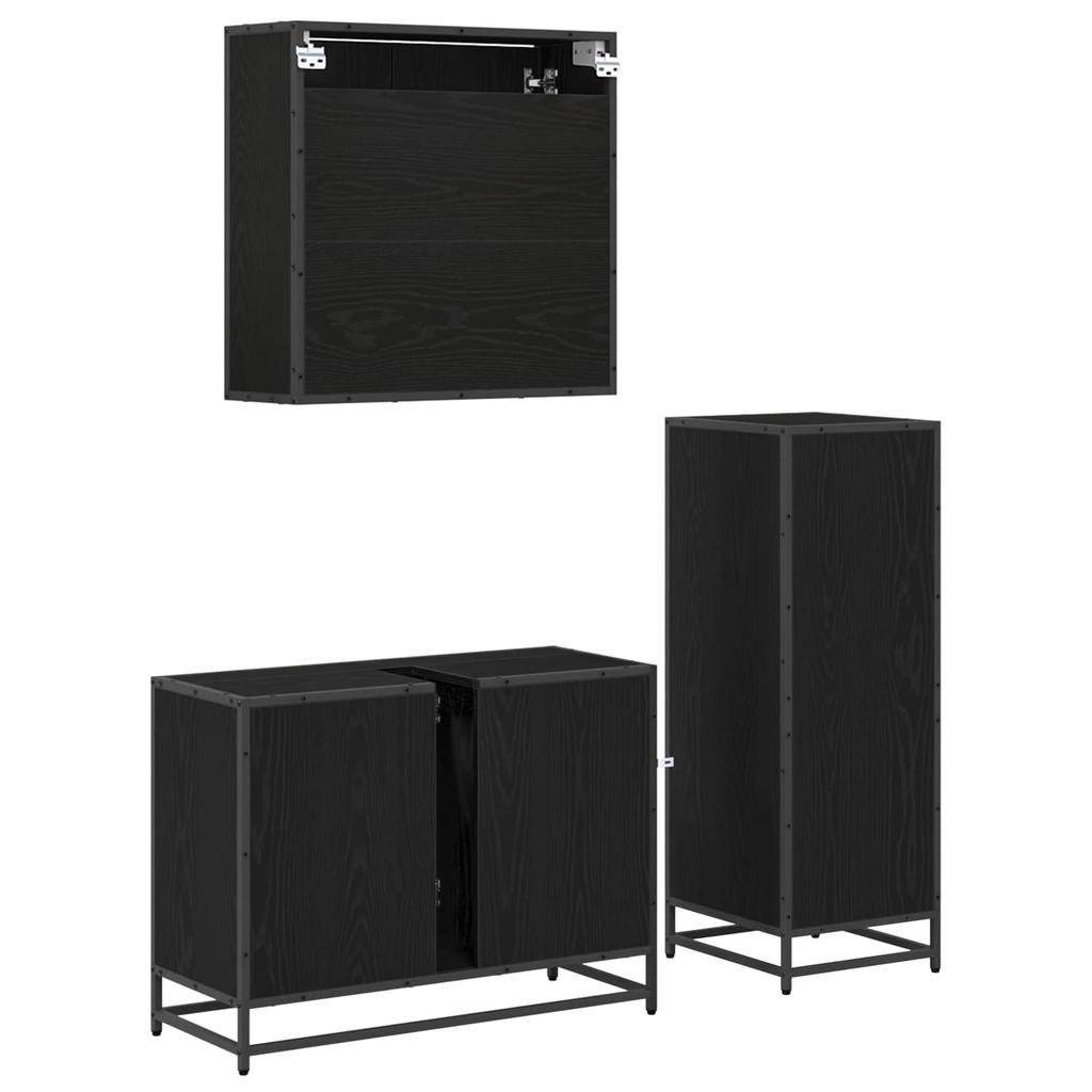 Bathroom Furniture Set 3 Pcs Black Oak Effect Particleboard