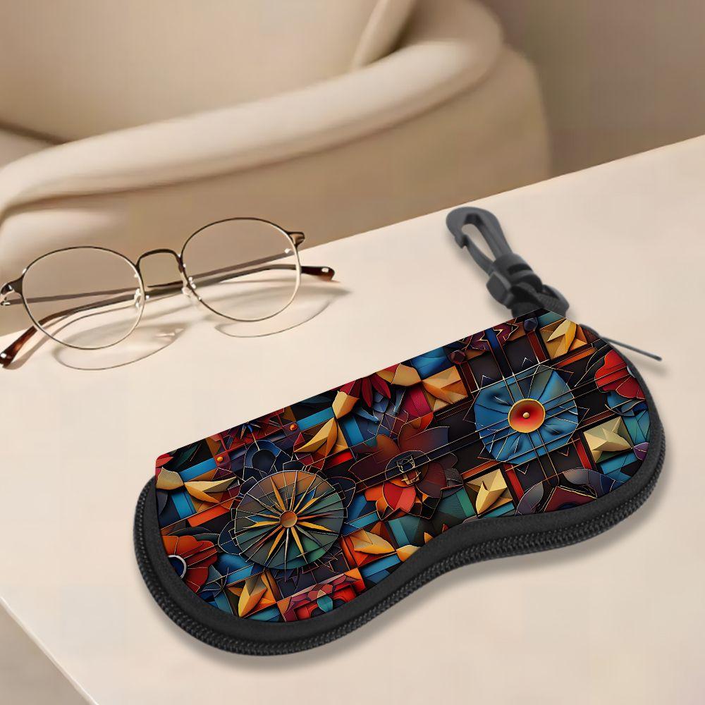 Geometric Mandala Pattern Eyewear Case, Protective Sunglasses Case for Women, Zipper Portable Glasses Holder with Artistic Floral Design Gift