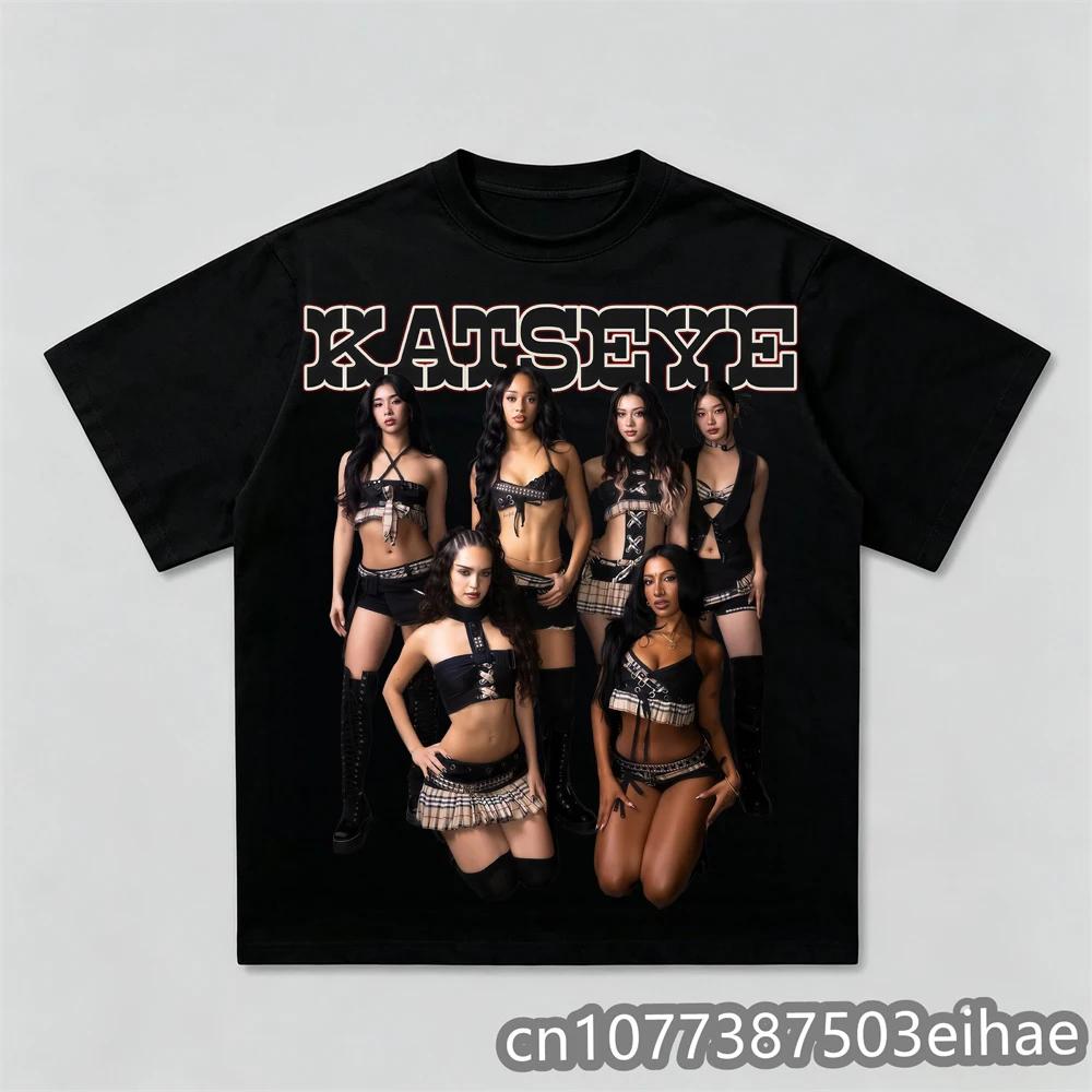 Unisexs Y2K Korean Style Gothic Katseye Print Graphic TShirt Crew Neck Short Sleeve Casual Top for Kids