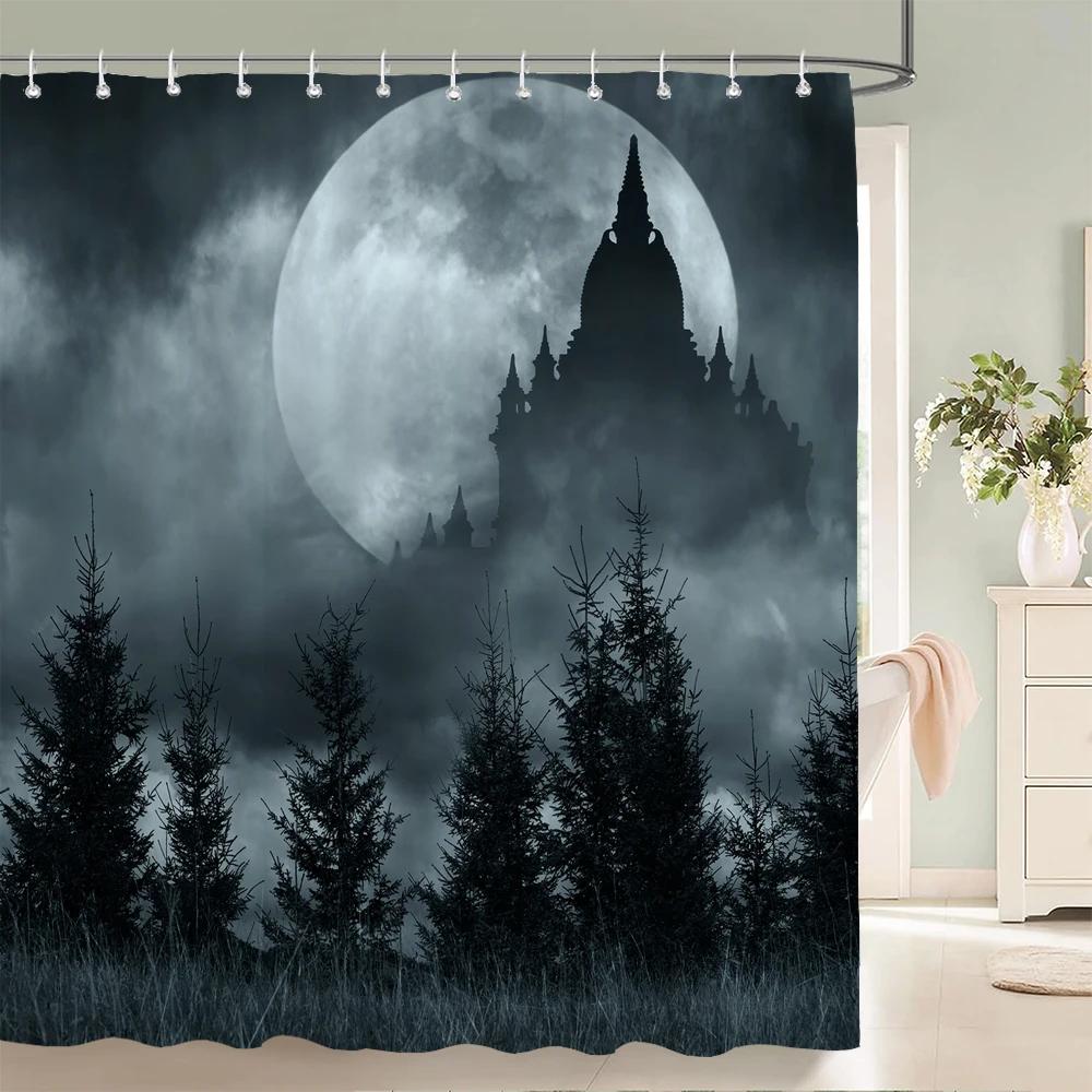 3D Night Starry Sky Moon Earth Shower Curtain Decor Curtain Space Universe Waterproof Belt Hooks Shower Curtains Douchegordijn