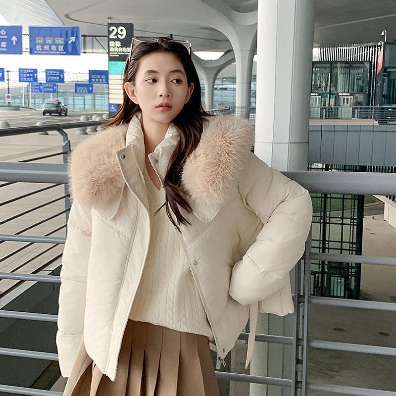 Cotton clothes women's 2025 new short thickened large fur collar padded jacket bread jacket winter down padded jacket