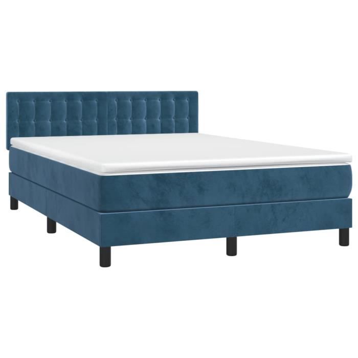 VidaXL Lit à sommier tapissier et matelas Bleu foncé 140x190cm Velours 3141543