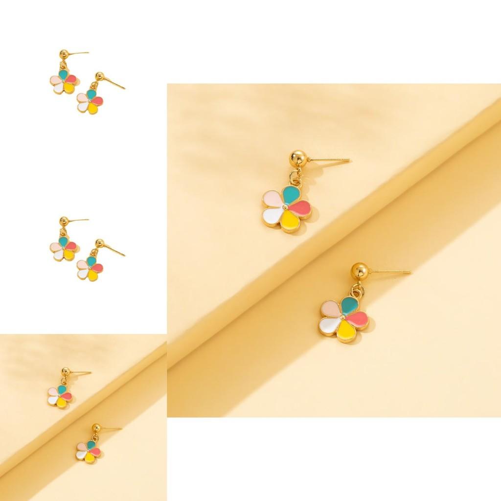 Chic Colorful Flower Earrings Exquisite Plated Alloy Women's Accessories