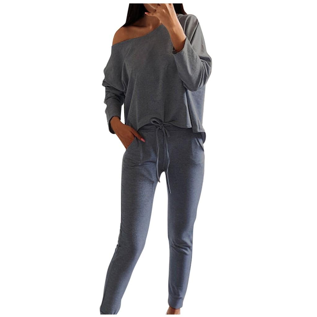 

(SU)Женские брюки с длинным рукавом, однотонные повседневные свободные комплекты из 2 предметов