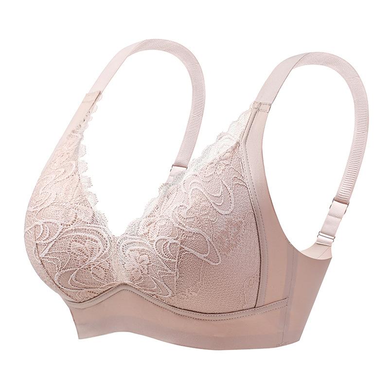 French Triangle Cup Sexy Steel Rim Thin Big Chest Small Lace Bra Cover Gather