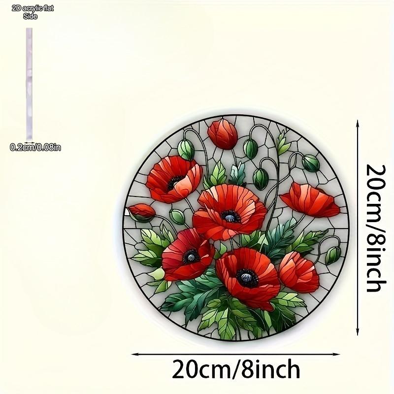 Red Poppy Flowers Decoration Wall Hanging Pendant, Sun Catcher, Acrylic Garland Sign- Light - Catching Window Decor, Novelty Home Deco