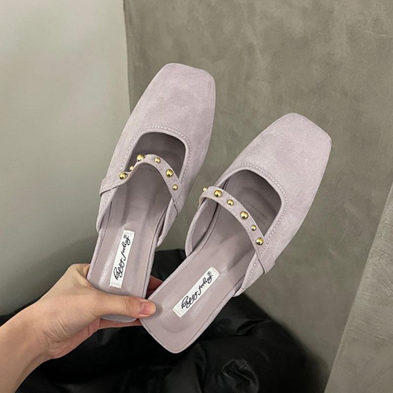 

Модные женские весенне-летние пляжные шлепанцы, модные женские шлепанцы на плоской подошве с заклепками, повседневные женские шлепанцы-сандалии, мюли 40 фиолетовый