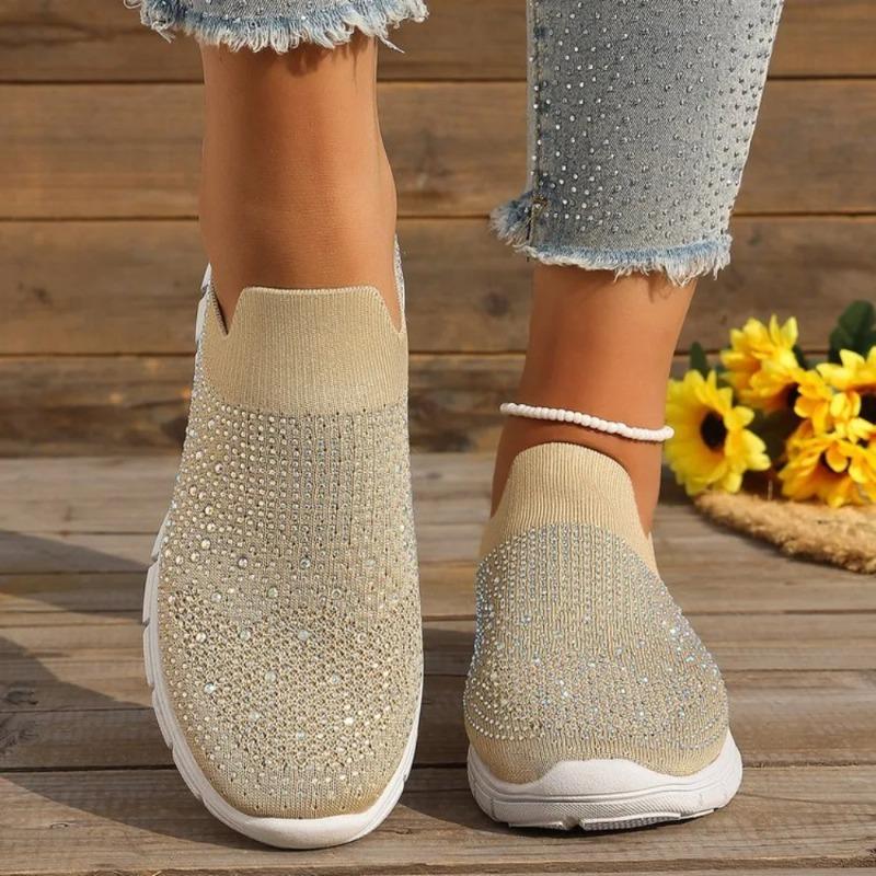 Summer New Women's Glitter Mesh Slip-On Sneakers Shiny Rhineste Breathable Lightweight Casual Walking Shoes Multiple Colors