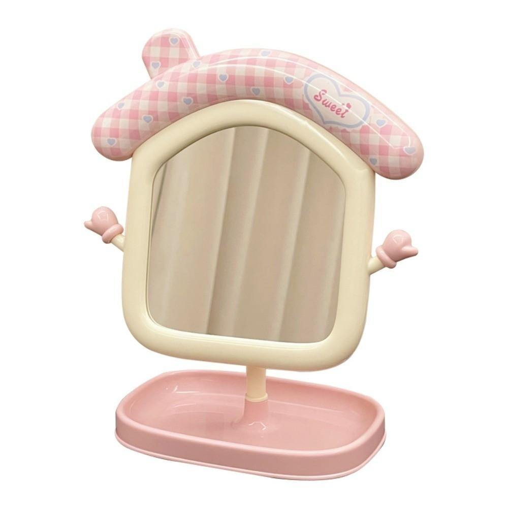 Portable Cute Makeup Mirror High-definition Storage Desktop Decorative Mirrors Adjustable Angle Creative Cartoon House Mirror