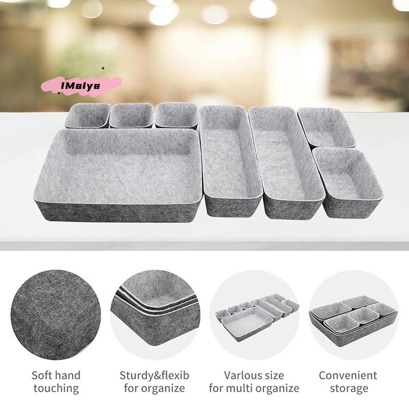 M-8Piece Seamless Felt Organizer Box Set Multipurpose Desktop Storage Bin For Stationery Crafts And Home Accessories
