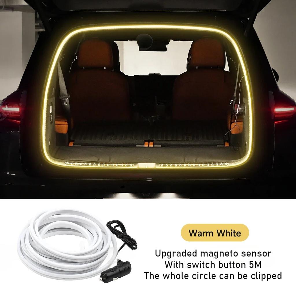 Car Trunk LED Light Universal Atmosphere Light Waterproof Inductive Lamp with Cigarette Lighter Lighting Decoration Accessories