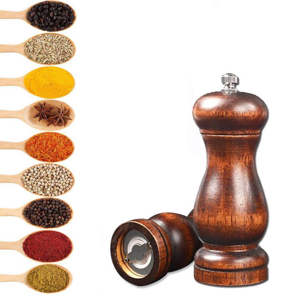 4PC Oak Pepper Grinder Coarse Salt Solid Wooden Oak Pepper Mill Handheld With Adjustable Ceramic Core Manual Kitchen Tools
