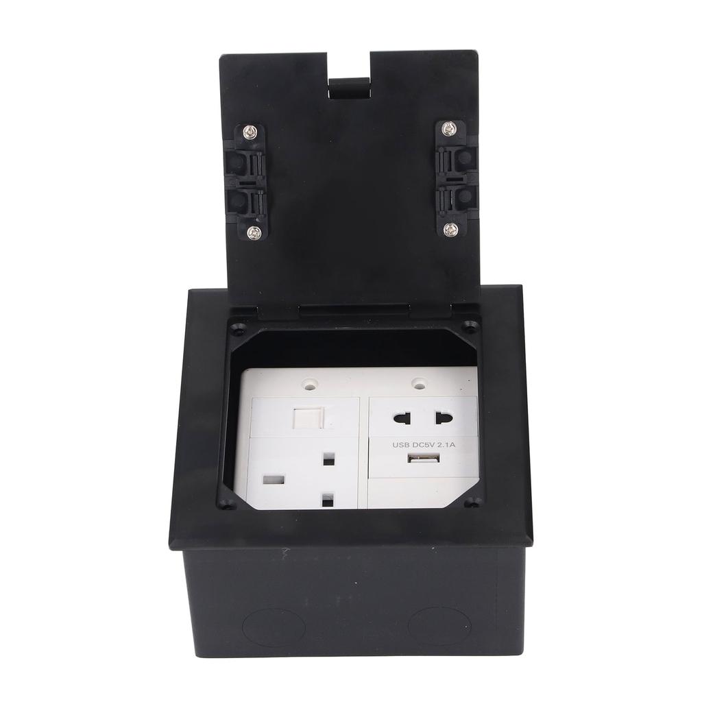 Floor Outlet Black Stainless Steel 16A 3 Prong Universal 2 Holes USB and Computer Port Recessed Floo