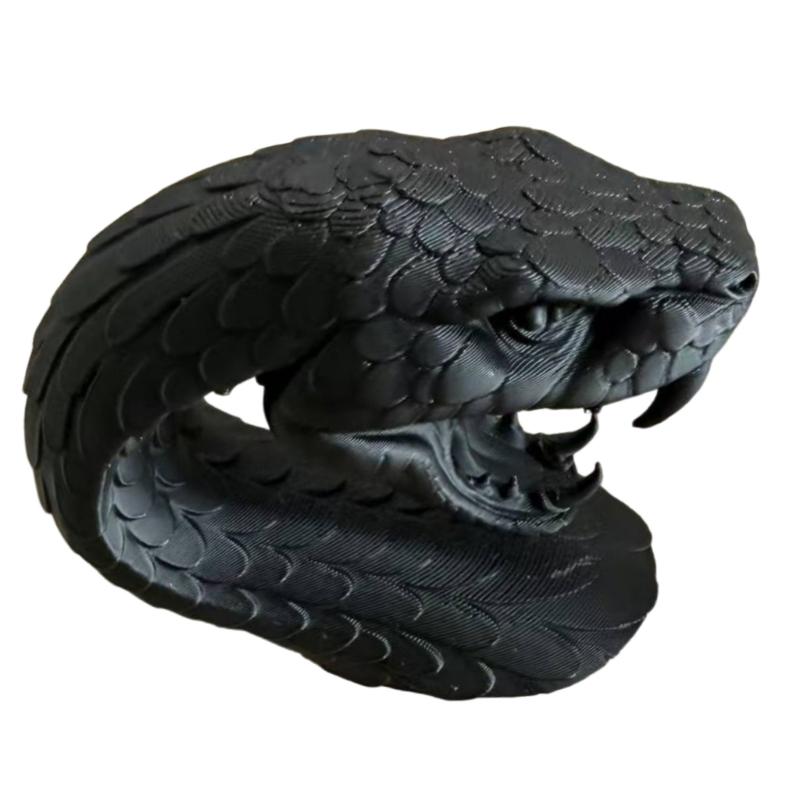 3D Printed Snake Sculpture Decors with Open Mouth Head Design and Layered Scale Detail, Tabletop Statue for Shelf Display