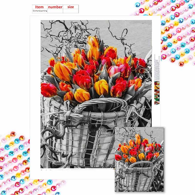 New Arrival 5D DIY Full Circle Diamond Painting "Flower Basket" Embroidery Cross Stitch Home Decor Gift