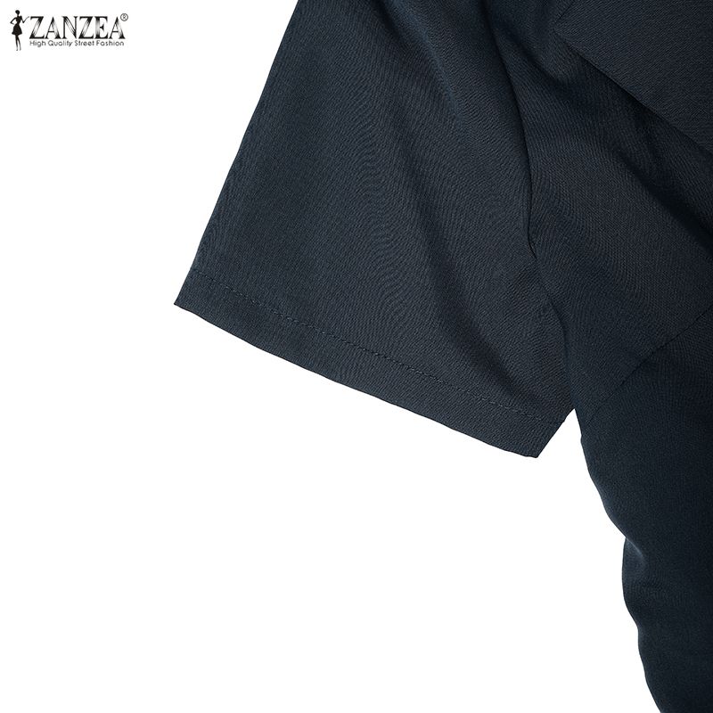 ZANZEA Women Casual Turn Down Collar Solid Color Short Sleeve Dress