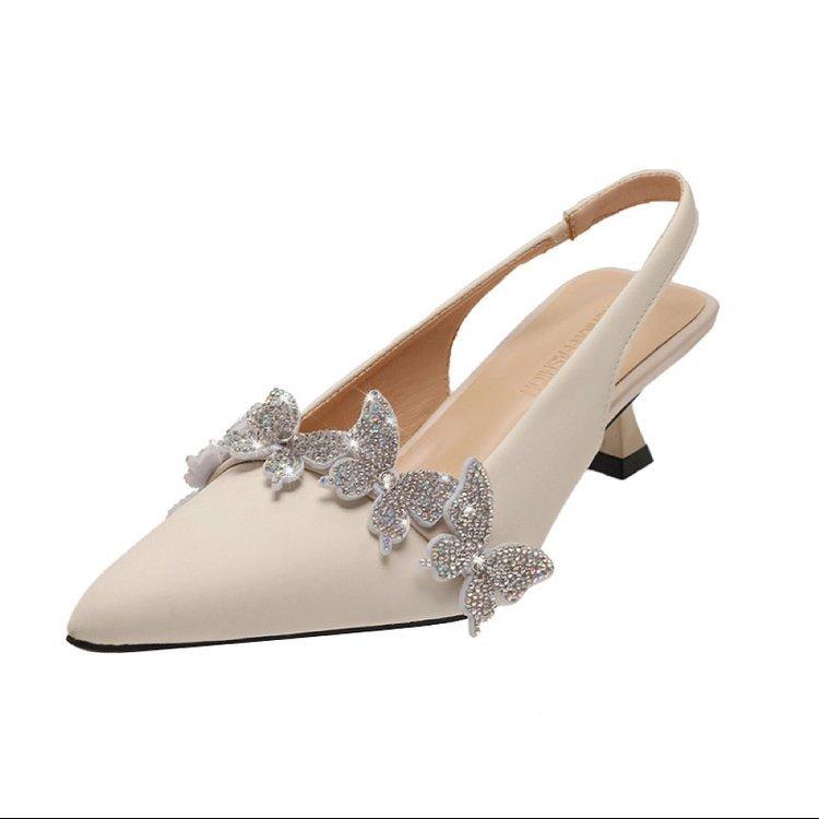

[youshilai] pointed toe shoes women s stiletto heel summer new rhinestone bow back empty stiletto sandals 43