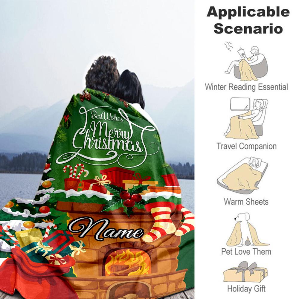 Bestwishes Merry Christmas Customize Your Name Blanket Cozy Customizable Blanket Comfortable Throw For Office Chair Sofa Bed Chair