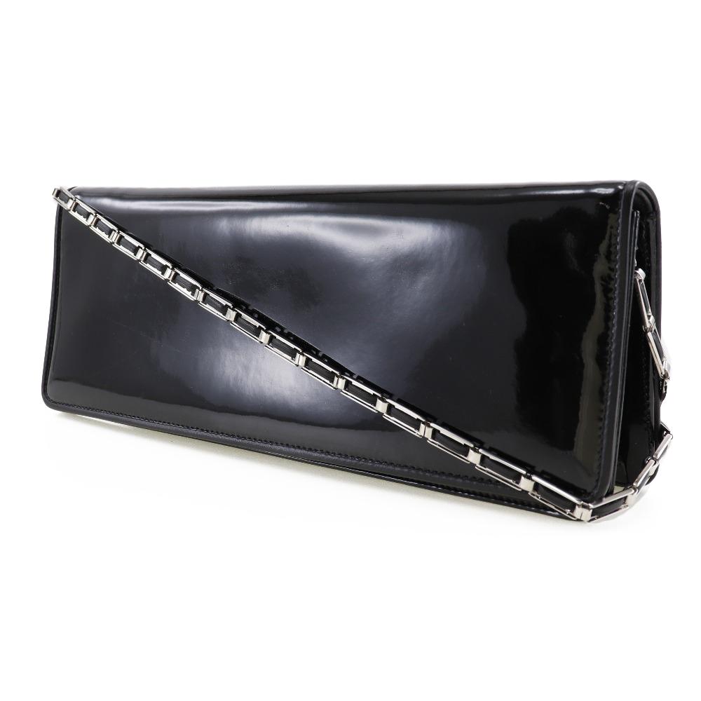 Salvatore Ferragamo ChainShoulder Shoulder Bag 21-4384 2-way Clutch Black Enamel Women Used