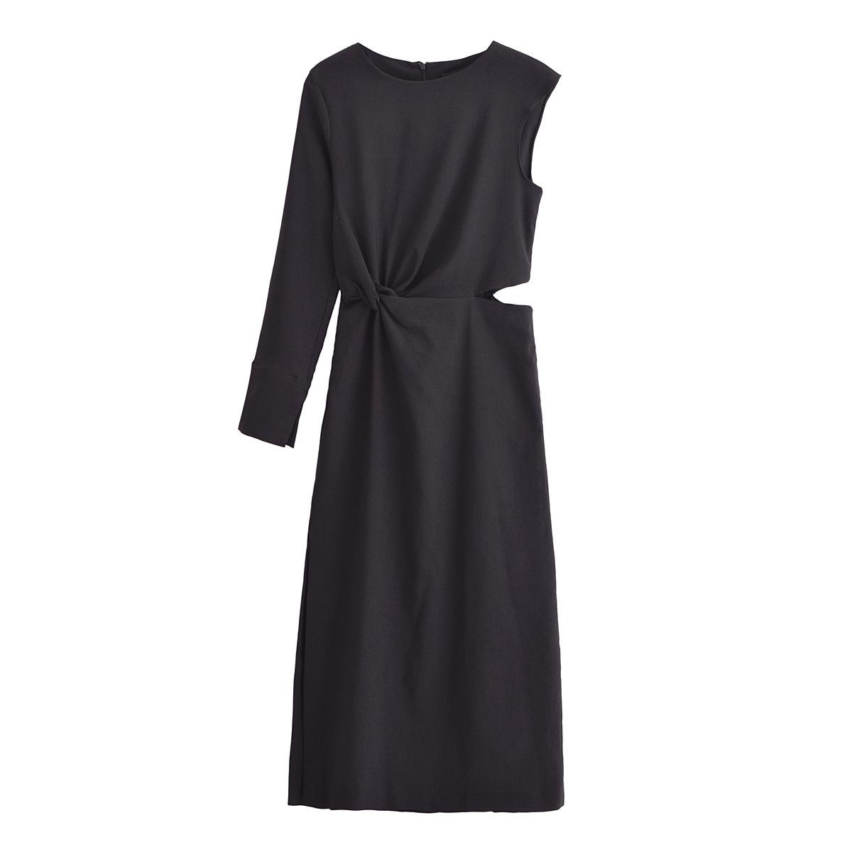 

2025 Spring Women s One-Shoulder Slim Fit Midi Dress S чорний