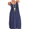 Vintage Women Lace Flower Sleeveless Solid Color Ruffle Casual Summer Maxi Dress