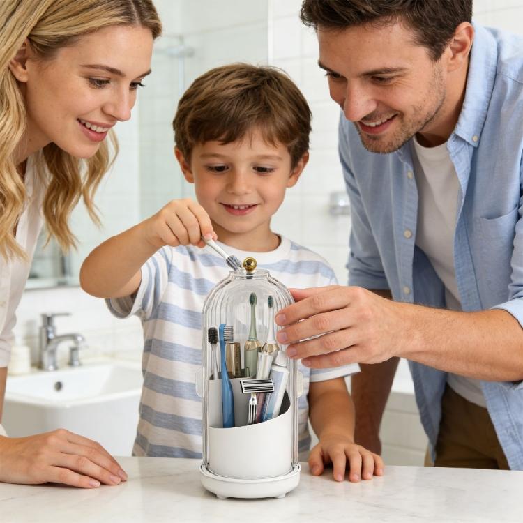 Support de brosse à dents stable et antidérapant offrant une fonction rotative et un couvercle pour la sécurité familiale