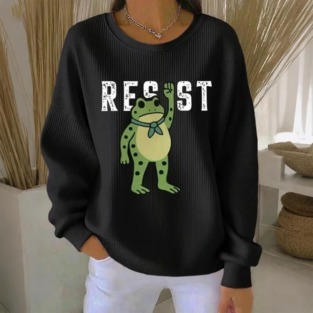 Women's Loose Comfortable Casual And Fashionable Round Neck Pattern Long Sleeved Sweatshirt
