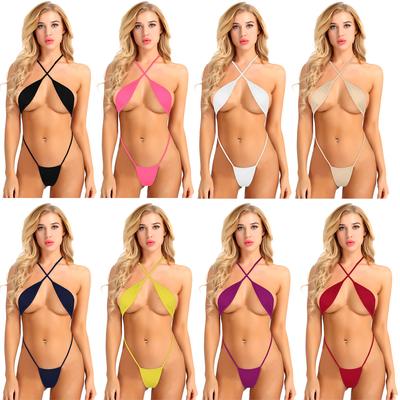 Women Lingerie Sling Shot One-Piece Strappy Criss Cross Backless Mini Bikini Thong Bodysuit Teddy Underwear