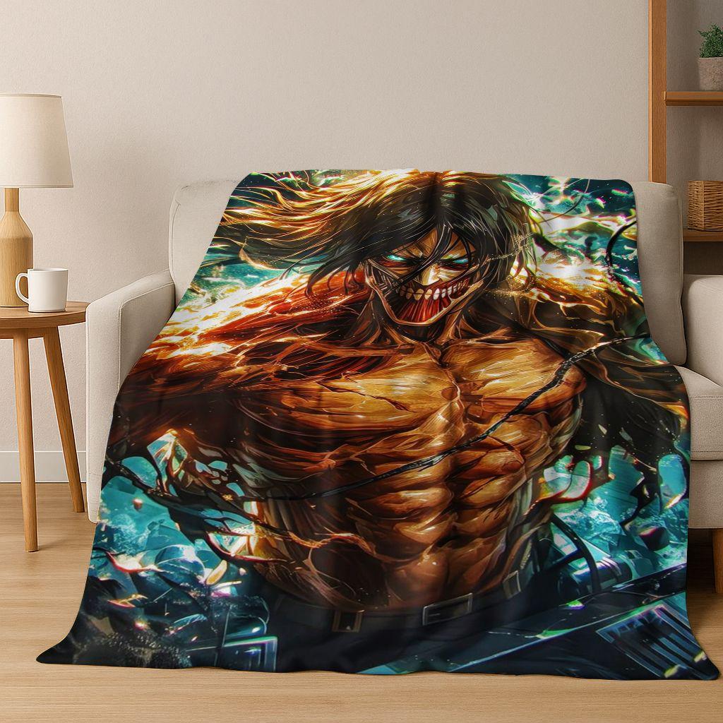 2026 New Anime Attack on Titan Eren Mikasa Cartoon Flannel Blanket,Cozy Soft Throw Blanket for Home Bedroom Bed Sofa Cover Kids