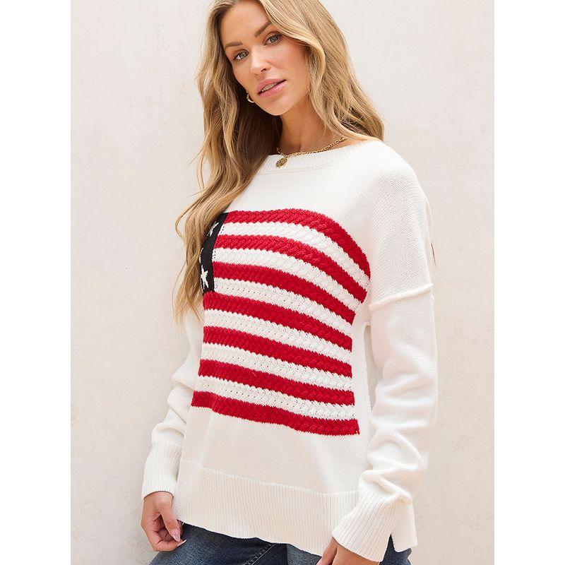 European and American Fashion American Flag Knitted Pullover Women 2025 Winter New Loose All-Match Drop Shoulder Sweater Women