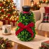Artificial Snowman Topiary Tree with Red Bow & Santa Hat for Indoor Outdoor Christmas Porch Decorations Holiday Decoration Realistic Plastic Potted