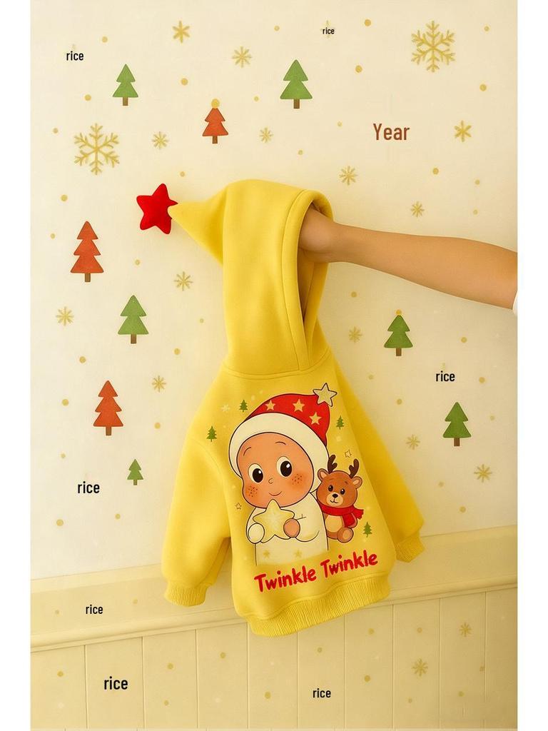 2025 Korean Style Star Hoodie - Versatile & Cute Winter Jacket with Velvet Cotton