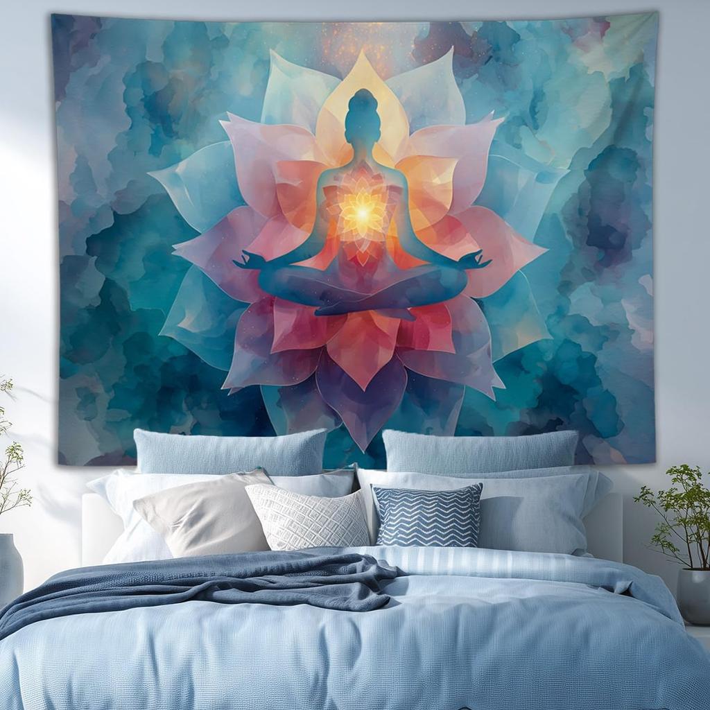 YJDYJD Meditation Wall Tapestry – Spiritual Chakra Wall Hanging with Lotus Flower Design, Mindfulness Yoga Wall Art and Boho Spiritual Decor for