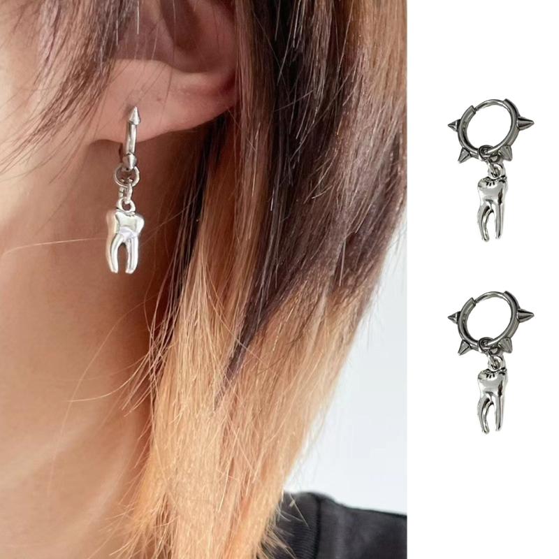 Tooth Dangle Earrings Hoop Earrings Ear Buckles Ear Jewelry Alloy Material Tooth Shaped Drop Earrings for Teens Adults
