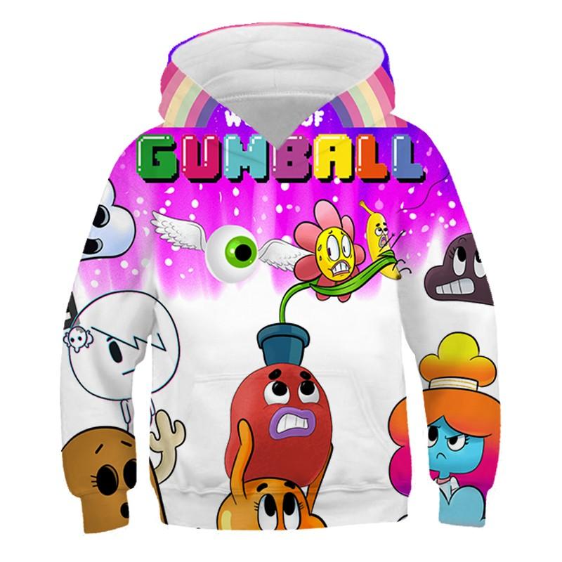 Spring and Autumn Animated Cartoon Gumball's Wonderful World 3D Printed Pullover Cute Vibrant Fun Long Sleeves Hooded Sweatshirt