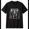 Tattoo Elephant with Flowers Mens T-Shirt Wildlife Black 100% Cotton Printed