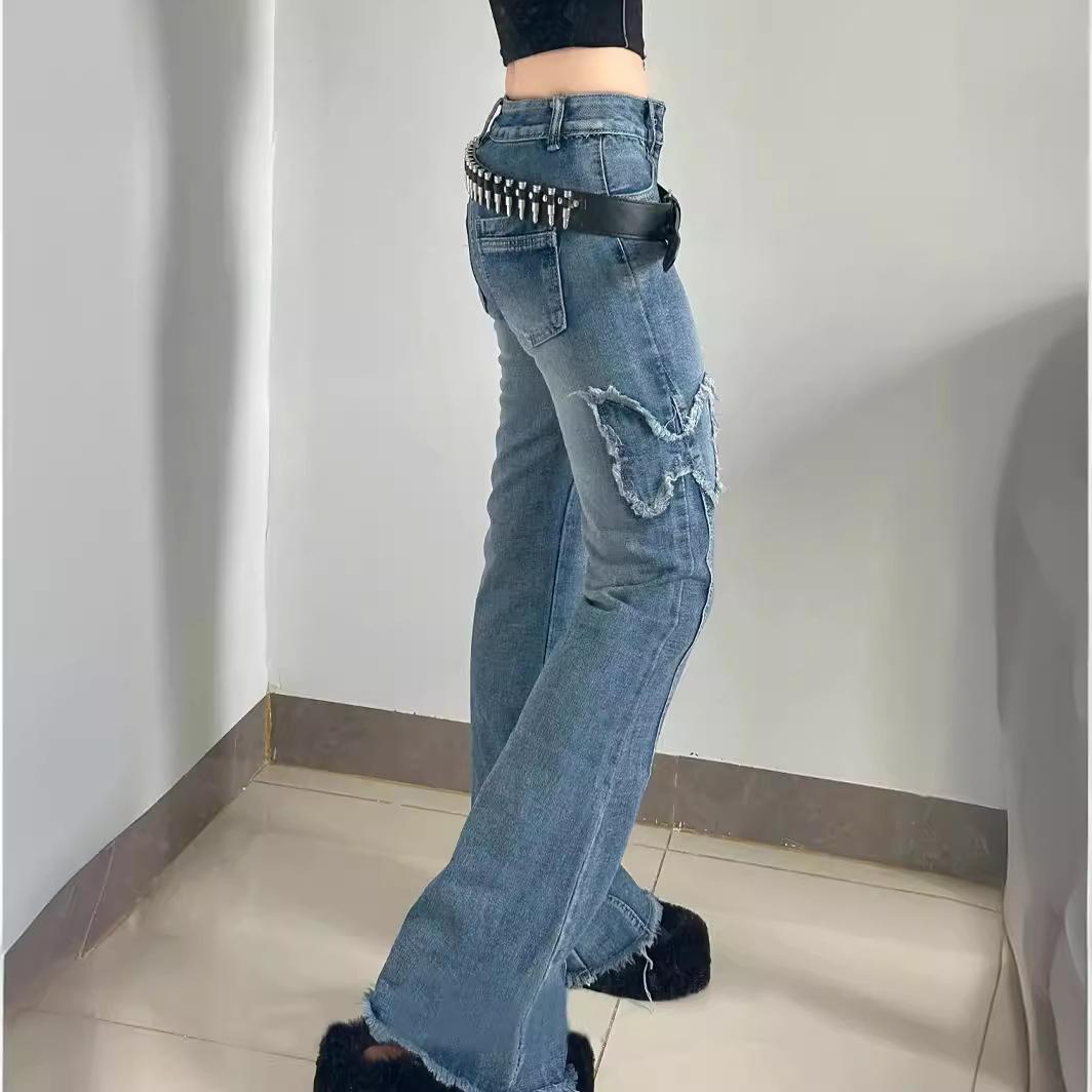 

Women s High Waist American Retro Butterfly Embroidered Flared Jeans XL