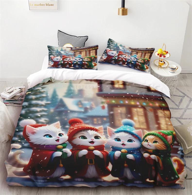 New Style Duvet Cover Christmas Santa Elk HD Printing One Quilt Cover Two Pillowcases Cover Set Bed Linen For Home Decorations