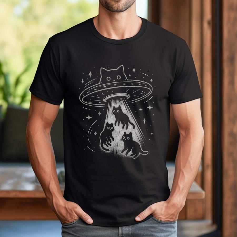 Смешной Кот НЛО Милый Котенок Космос Космический Корабль Инопланетная Эстетика Футболка 3XL