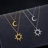 Sun Moon Necklace for Women Double Layer Chain Jewelry on the Neck Pendant Accessories Birthday Christmas Gifts for Girlfriend