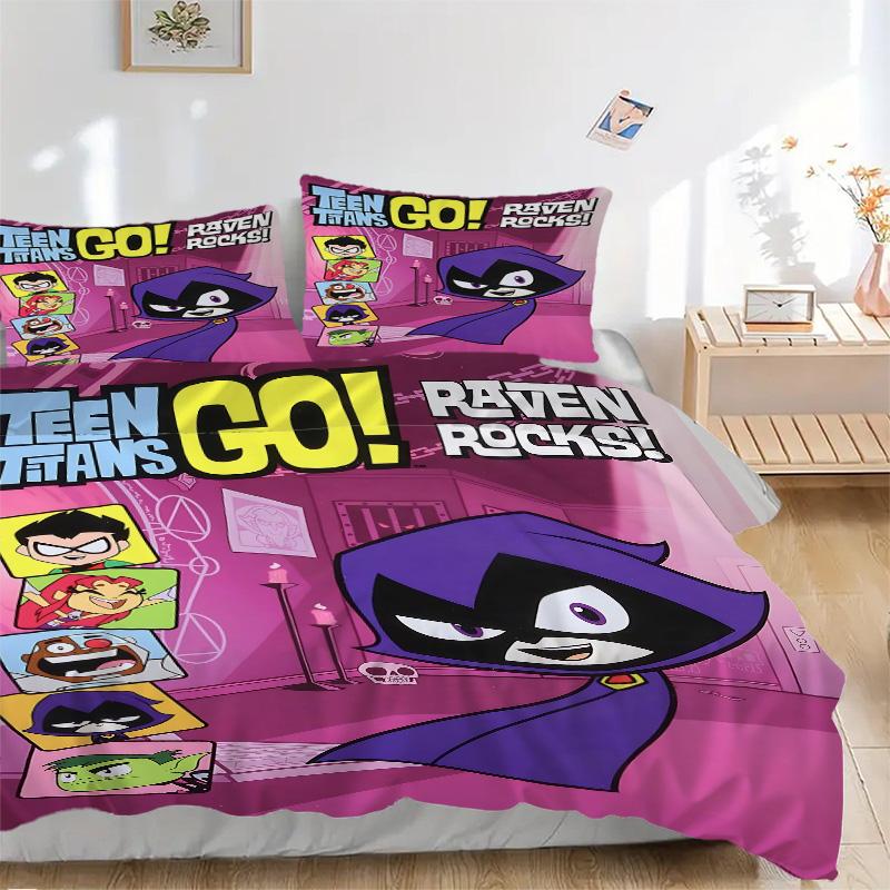Teen Titans Go Raven Rocks Print 3Pcs Bedding Set,Duvet Cover with 2 Bedro,Pillowcase Home Birthday Gift