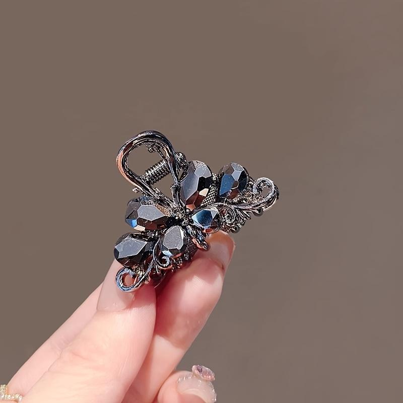 Charming crystal butterfly hair clip, retro alloy mini shark clip, perfect for bangs & half-up hairstyles, ideal Valentine's Day gift.