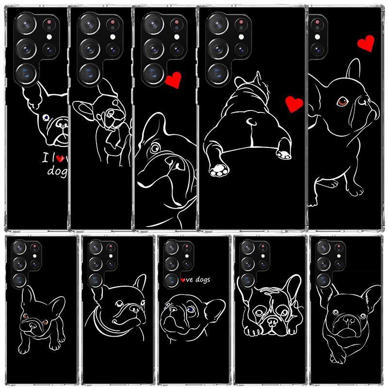 French Bulldog Black White Phone Case For Samsung Galaxy S24 S25 Edge S26 Ultra S22 S23 Plus S21 + S20 FE Soft TPU Back Cover Ga