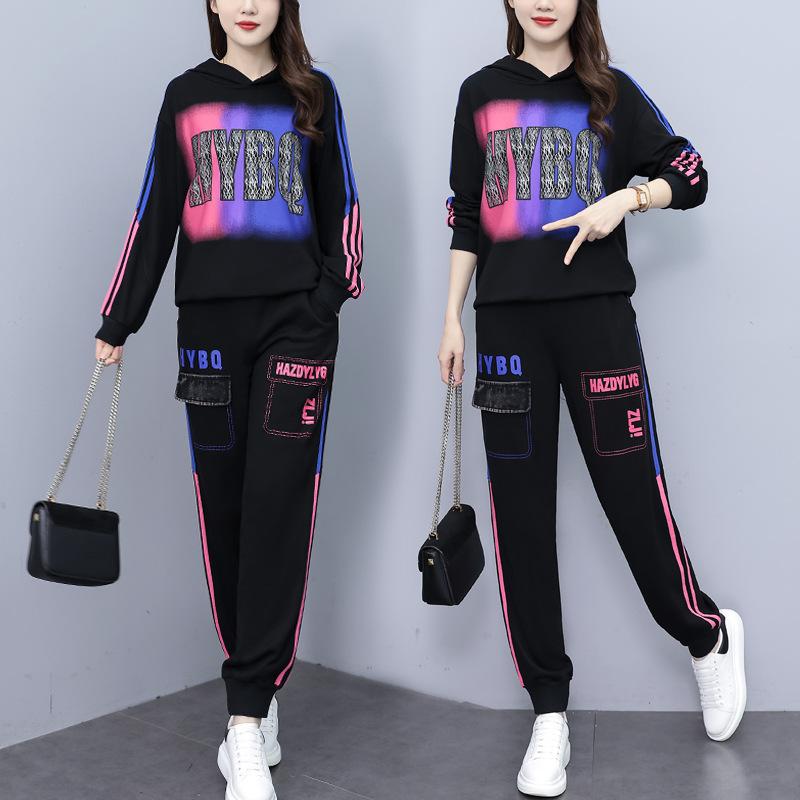 Plus Size Women's Autumn Fashion Suit Women Korean Version of The Loose Sweater Denim Two-piece Suit Women