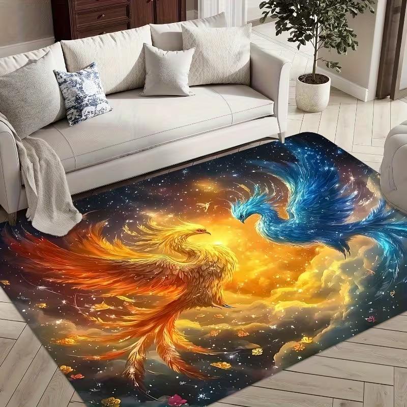 Phoenix Fire and Ice Pattern Area Rug Machine Washable Fiber Mat for Living Room Bedroom Entryway Dining Room Game Room Decor