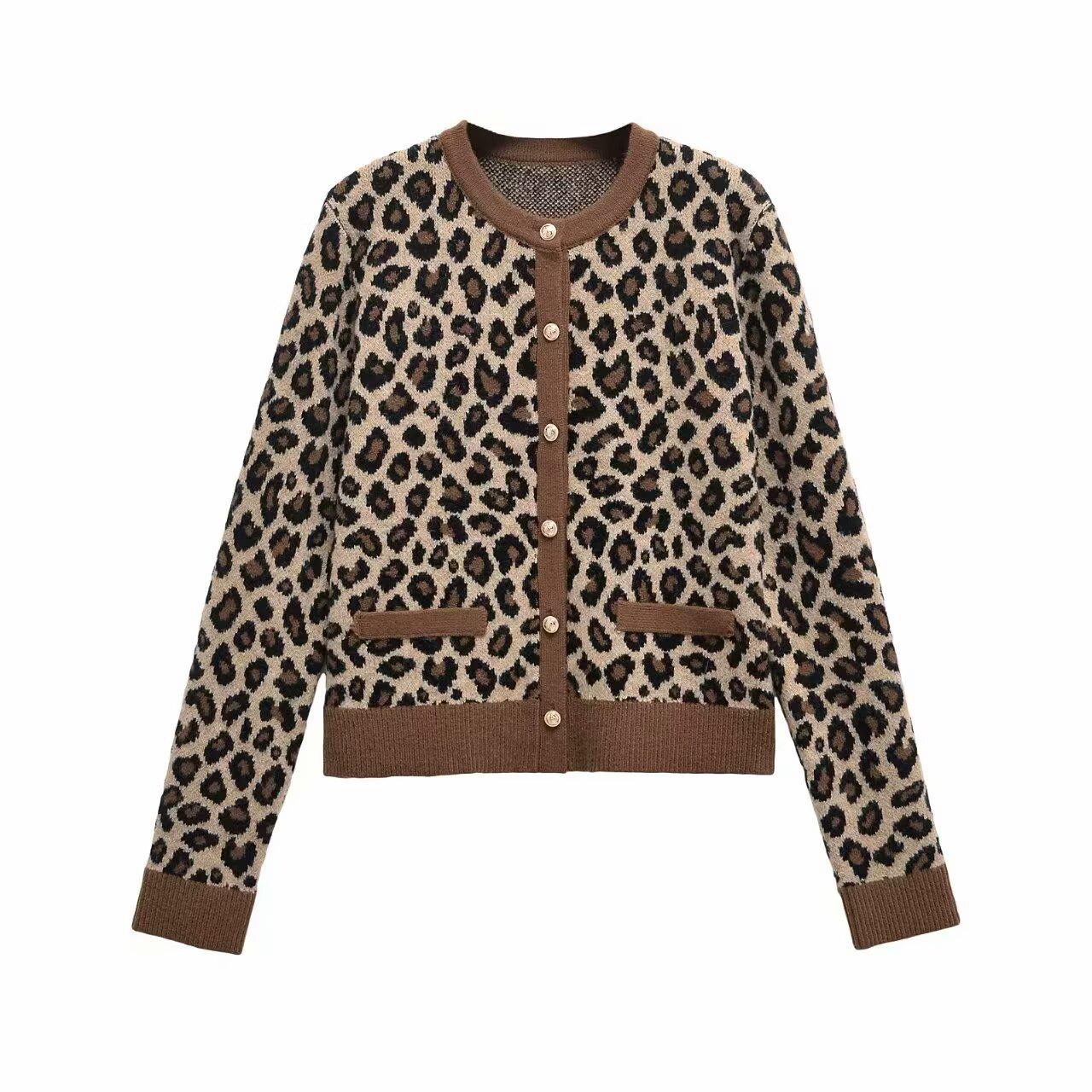 

Зимняя мода для женщин 2024: Кардиган жаккардовой вязки с животным принтом в европейском и американском стиле, с круглым вырезом Small